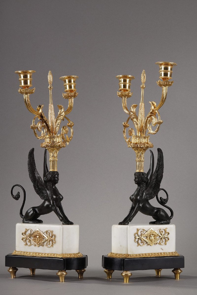 Pair Of Candelabras "aux Sphinges", Directoire Period