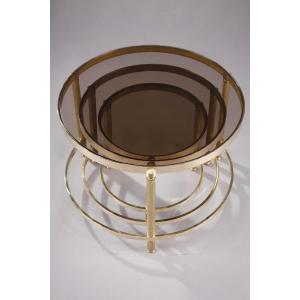 Three  Coffee Tables In Bronze And Smoked Glass, 1970s