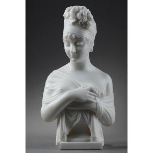 Bust Of Madame Récamier In Carrara Marble, After Joseph Chinard (1756-1813)