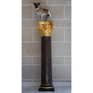 Important Granite And Gilt Bronze Column In Neoclassical Style, 20th Century