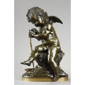 Bronze De Cupidon Bandant Son Arc d'Après Lemire (1741-1827)