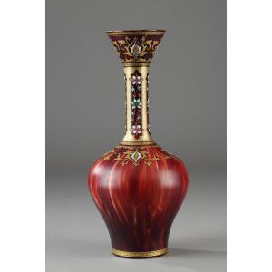 Opaline Glass Vase With Oriental Decor