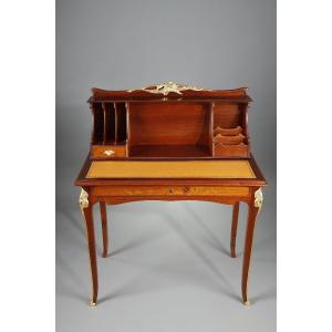 Mahogany And Mahogany Veneer Tiered Desk, Art Nouveau Period