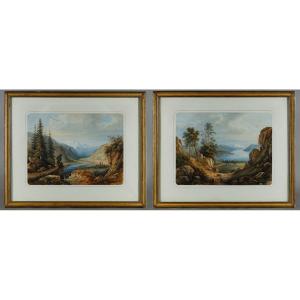 Two Pendant Watercolors Signed By François-jules Collignon (1811-1846). 