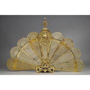 Fan-shaped Firewall In Bronze And Gilded Brass