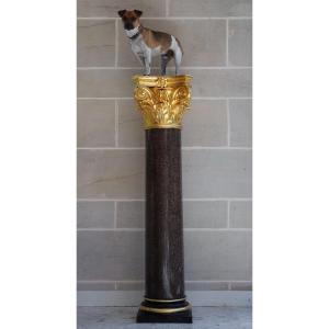Important Granite And Gilt Bronze Column In Neoclassical Style, 20th Century 