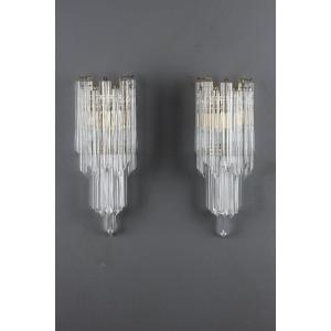 Paire d'Appliques Avec Des Verres De Murano Quadrièdres