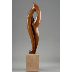 Sculpture Abstraite En Bois Signé Michel Couqueberg 