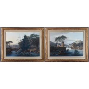 "landscape With A Mill" And "pastoral", Gouache On Paper