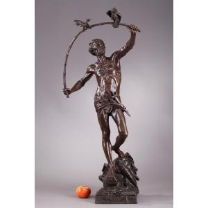 Grand bronze "L'Oiseleur Indou" d'Auguste de Wever (Belge, 1836-1910)