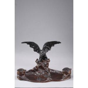Art Nouveau Bronze Inkwell By Albert Marionnet (1852–1912)