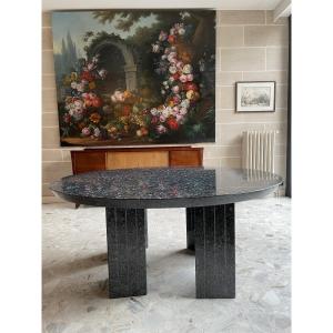 Large Round Table Made Of Polished Granite, Seats 10