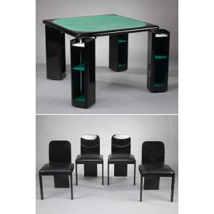 Table de jeu et chaises par Pierluigi Molinari pour Pozzi, Italie, 1970