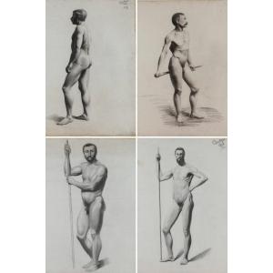 Four Academic Studies From Life By V. Geoffroy, Circa 1895