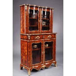 Louis XV-style Display Cabinet With Marquetry Decoration, 19th Century