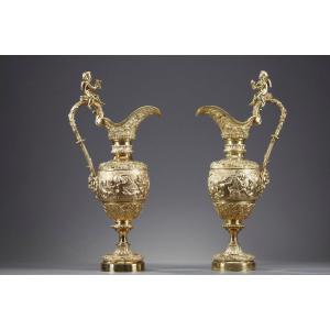 Paire d'aiguières Napoléon III en bronze doré