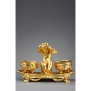Gilded Bronze Inkwell, "love The Drummer," In The Louis XVI Style