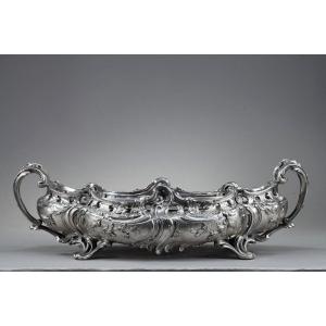 Large Silver-plated Bronze Planter In The Louis XV Style, 19th Century
