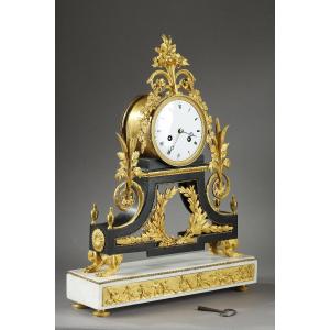 Large Directoire-style Grandfather Clock In Patinated And Gilded Bronze