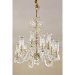 Murano Glass Chandelier With Gold Accents