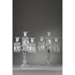 Pair Of Four-light Baccarat Candelabras Made Of Molded Crystal
