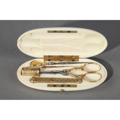 Gold And Bone Sewing Box By Maison Aucoc Paris