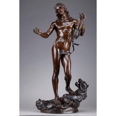 Statue En Bronze : Orphée Et Cerbère, Par Edme Antony Paul Noël (1845-1909)