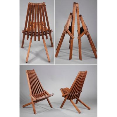 Paire De Chaises Pliantes En Teck Scandinaves 