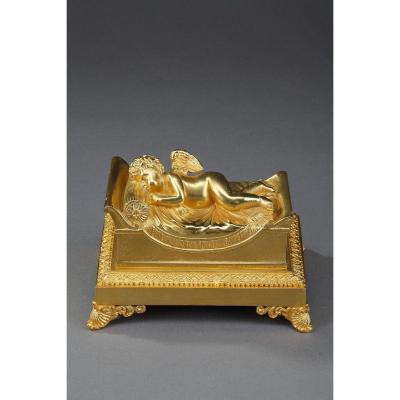 Bronze Inkwell Of A Sleeping Putto