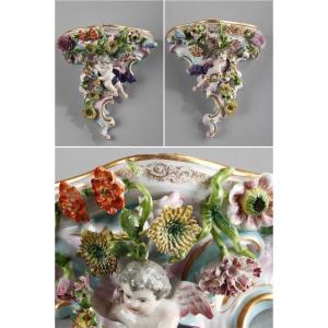 Pair Of Small Rococo Wall Consoles In The Style Of Meissen Manufacture