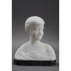 Small Bust Representing A Young Boy In Alabaster