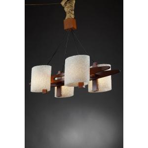 Scandinavian Hanging Lamp In Teak And Perspex Granite