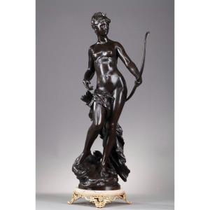 Bronze Figure Of Diana Goddess Of The Hunt, Signed By Mathurin Moreau