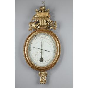 Barometer-thermometer In Gilt Wood, Louis XVI Period