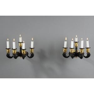 Pair Of Restauration Period Sconces In Bronze