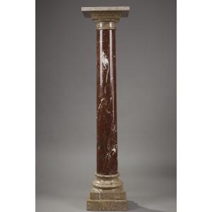 Column In Red And Grey Marble From The 19th Century