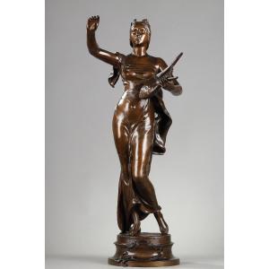Figure In Patinated Bronze Medal, Muse Of The Woods, After Henri-louis Levasseur