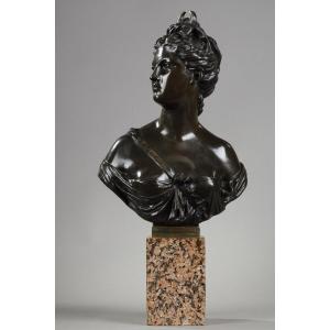 Bronze Bust Of Diana The Huntress After Houdon