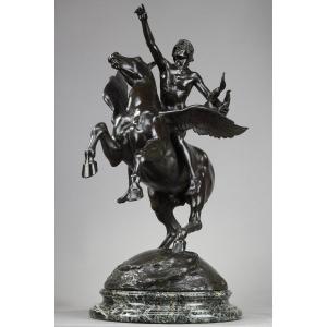 Bronze Sculpture "pegasus Carrying The Poet Towards The Regions Of The Dream" With Brown Patina