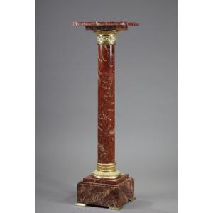 Red Marble Column With Gilt Bronze Decor