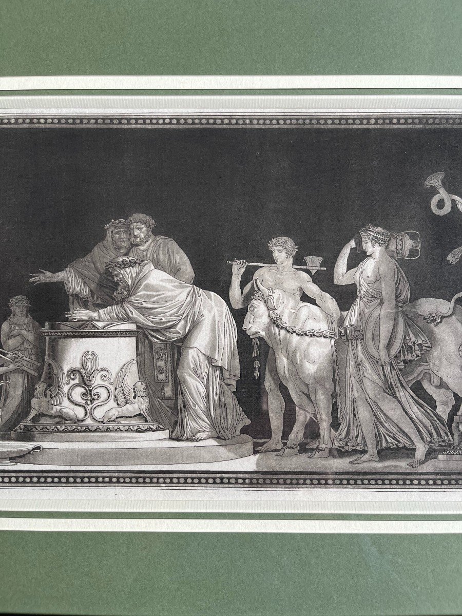 Aquatinte Néoclassique De Moitte Gravée Par Pithoud "personnages érigeant Une Statue" XVIIIème-photo-2