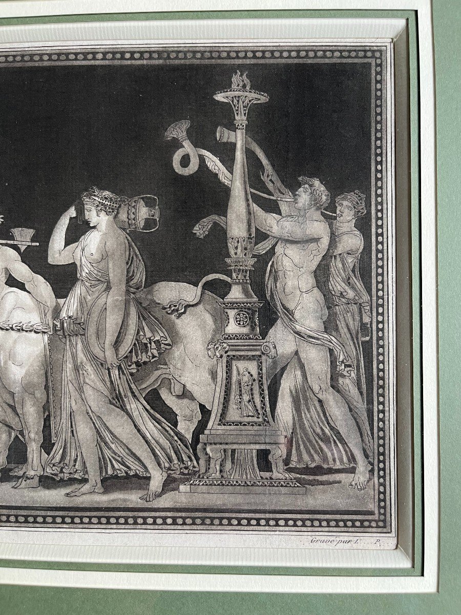 Aquatinte Néoclassique De Moitte Gravée Par Pithoud "personnages érigeant Une Statue" XVIIIème-photo-3