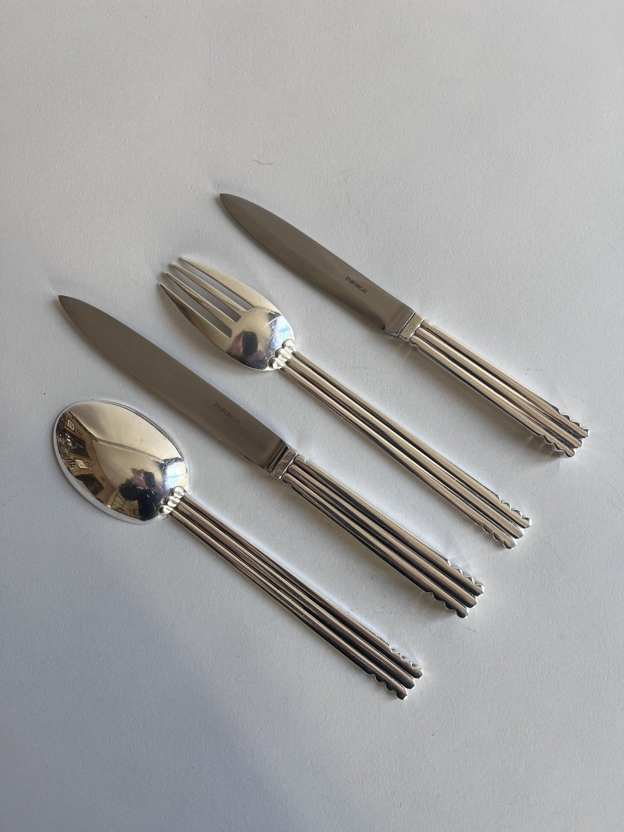 Puiforcat Ménagère "Nantes" Métal Argenté 25 Pièces-photo-3