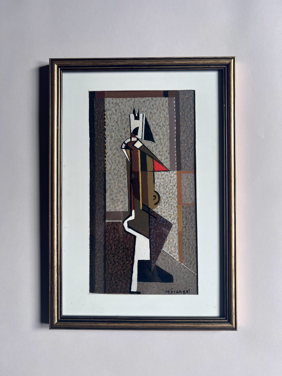 Gouache Composition, Cubist, Charles Merangel, 20th Century -photo-2