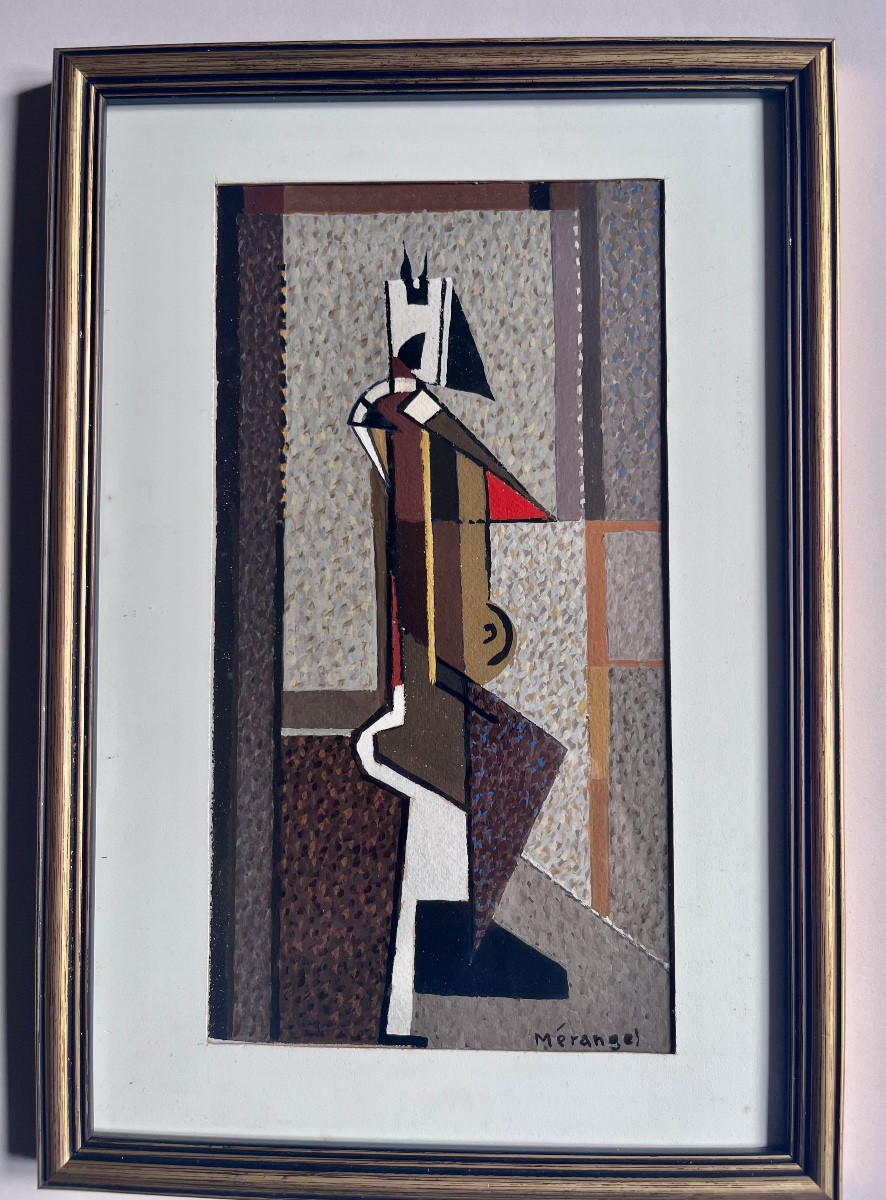 Gouache Composition, Cubist, Charles Merangel, 20th Century 