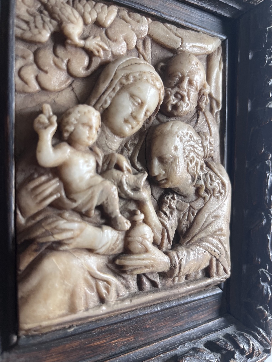 Bas Relief Sainte Famille Alabaster From Mechelen 17th Century-photo-2