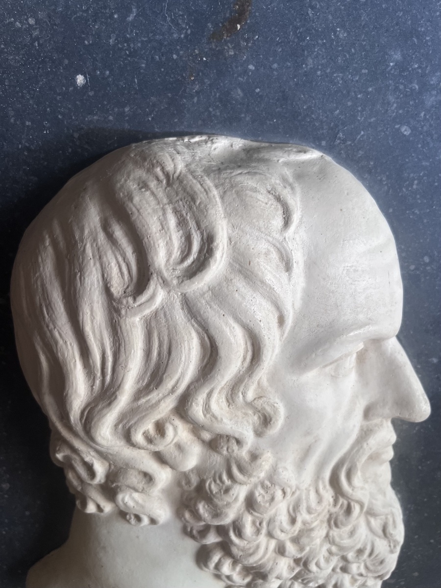 Pair Of Large Plaster And Marble Medallions After Serge Royaux, 20th Century-photo-4