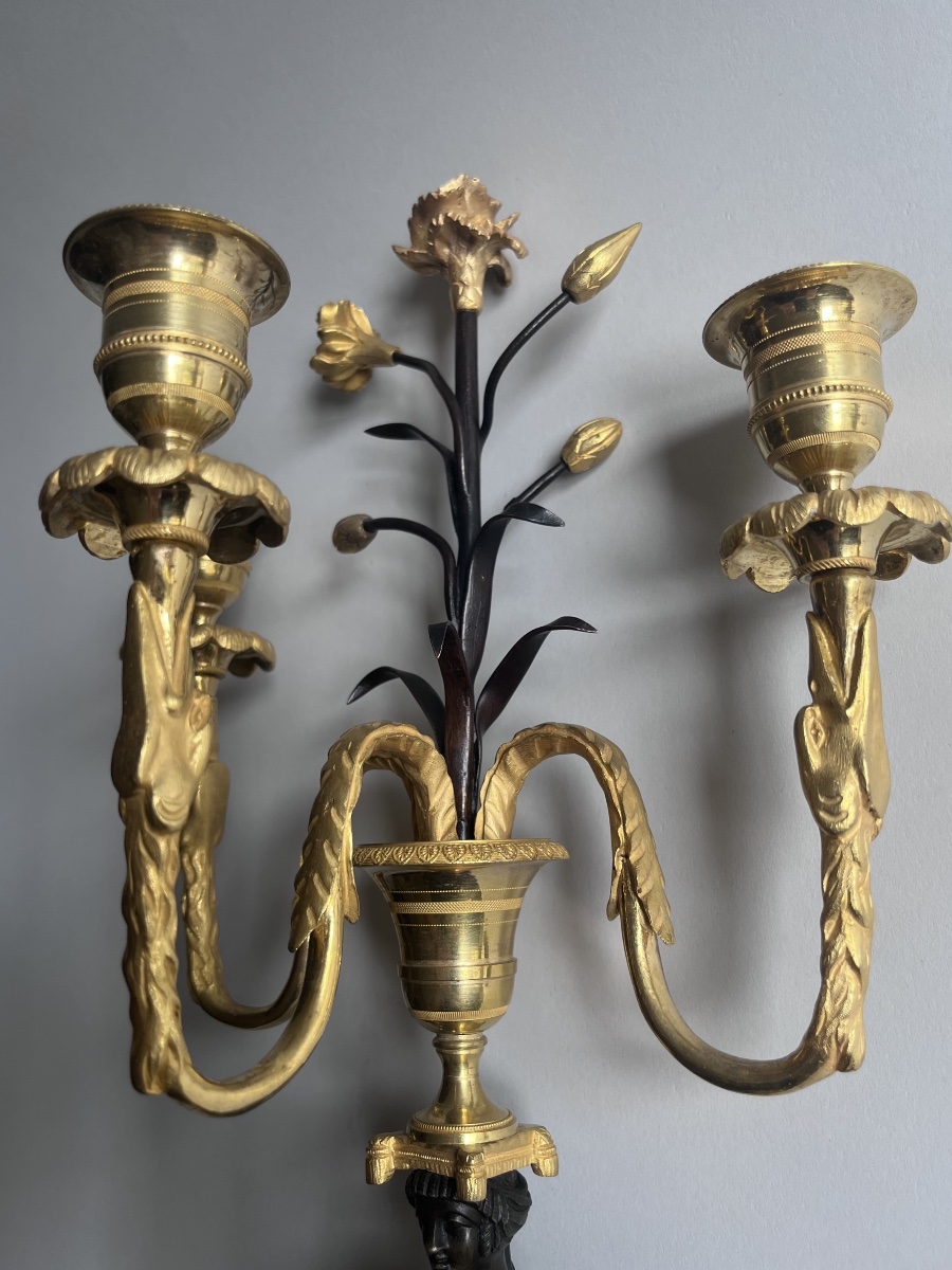 Paire de candélabres Retour d’Egypte aux cariatides en bronze époque Empire (1805-1810)-photo-2