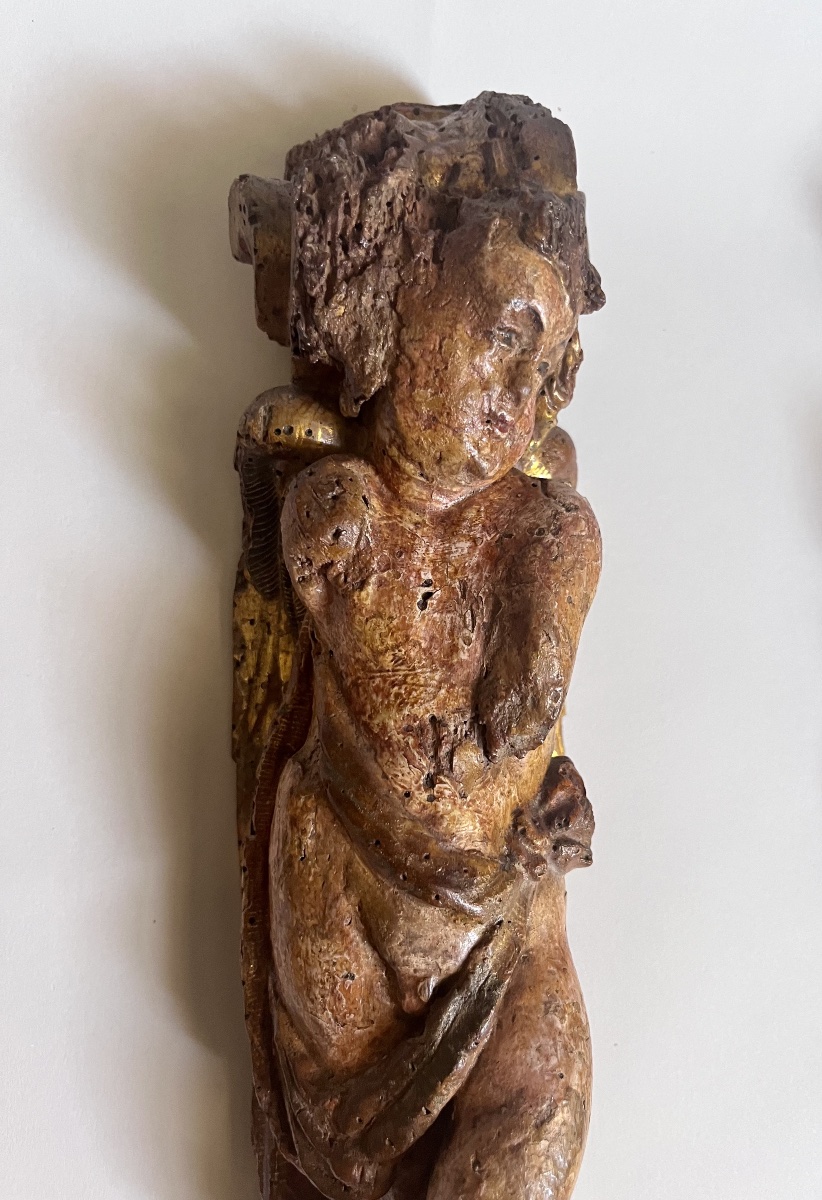 Paire d’anges en terme bois sculpté doré et polychromé XVIème -photo-4