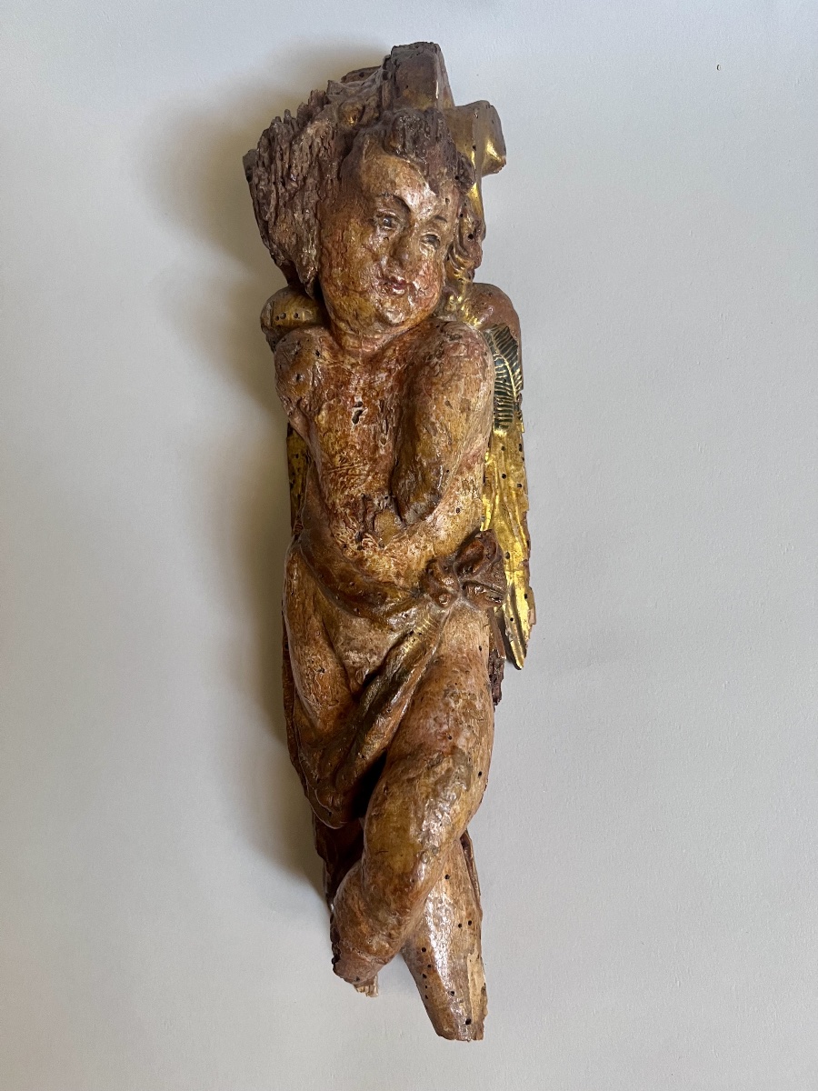 Paire d’anges en terme bois sculpté doré et polychromé XVIème -photo-3